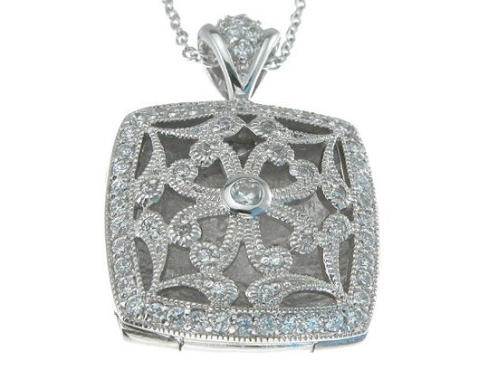 .925  antique style locket CZ Pendant