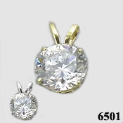 14k Gold Round Brilliant CZ Cubic Zirconia Four Prong Traditional Pendant