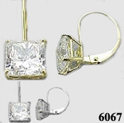 Solid 14k Gold Princess Cut Russian CZ Cubic Zirconia Euro-back Earrings - Product Image