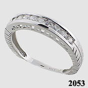 14k Gold White Antique channel set CZ Anniversary Band Ring - Product Image