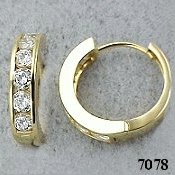 14k Gold Huggie style 1.2ct Channel CZ Cubic Zirconia Hinged Hoop Earrings - Product Image