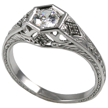 Platinum 1/2 ct CZ Cubic Zirconia Antique/Deco Solitaire Ring