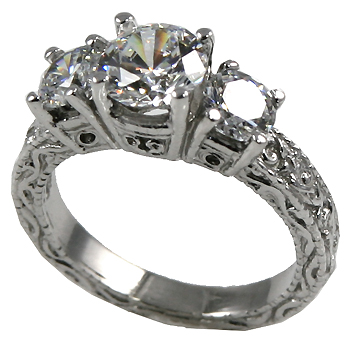 14k Gold 2.25 ctw 3 Stone Victorian CZ Cubic Zirconia Ring - Product Image