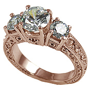 14k Rose Gold 2.5 ctw 3 Stone Antique/Deco CZ Cubic Zirconia Ring 14k Rose Gold 2.5 ctw 3 Stone Antique/Deco CZ Cubic Zirconia Ring - Product Image