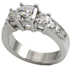 Platinum 3 Stone Asscher Cut CZ/Cubic Zirconia Anniversary Ring Platinum 3 Stone Asscher Cut CZ/Cubic Zirconia Anniversary Ring - Product Image