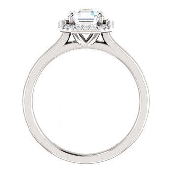 14k Gold CZ Cubic Zirconia Halo Style Asscher Cut Solitaire Engagement Ring