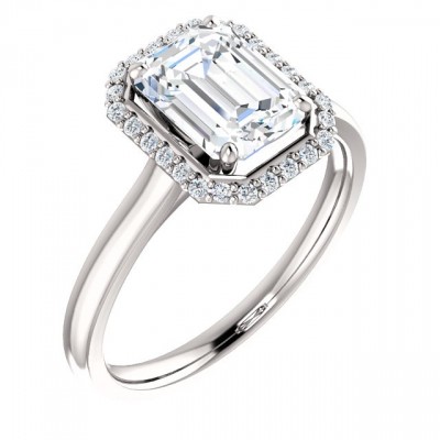14k Gold CZ Cubic Zirconia Halo Style Asscher Cut Solitaire Engagement Ring