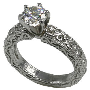 14k Gold CZ Zirconia Antique Victorian Engagement Solitaire Ring - Product Image