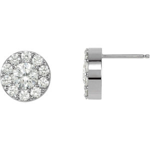 14k Gold Cluster / Halo Round Brilliant Cut Russian CZ Stud Earrings *Popular item*