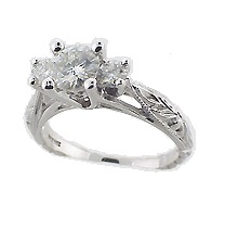 14k Gold Dainty Antique Scuplture Style CZ Cubic Zirconia 3 Stone Ring - Product Image