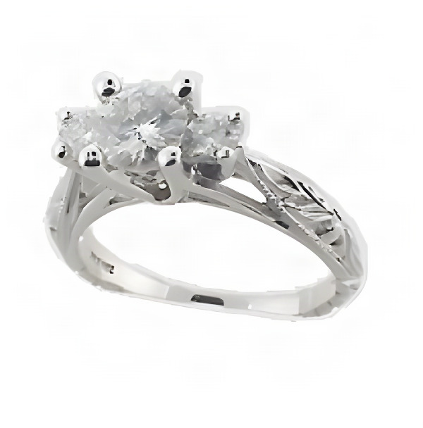 14k Gold Dainty Antique Scuplture Style CZ Cubic Zirconia 3 Stone Ring