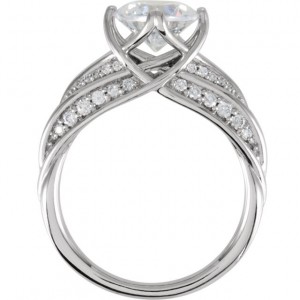 14k Gold Fancy Cubic Zirconia CZ Cushion Cut Center Engagement Ring