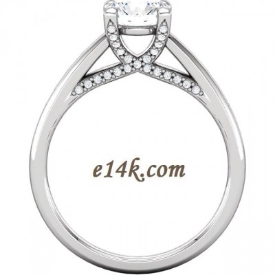 14k Gold Modern Lucinda Style Engagement Ring Criss Cross Prongs with Round Cubic zirconia accent Stones