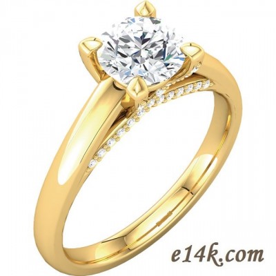 14k Gold Modern Lucinda Style Engagement Ring Criss Cross Prongs with Round Cubic zirconia accent Stones