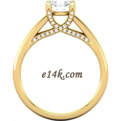 14k Gold Modern Lucinda Style Engagement Ring Criss Cross Prongs with Round Cubic zirconia accent Stones