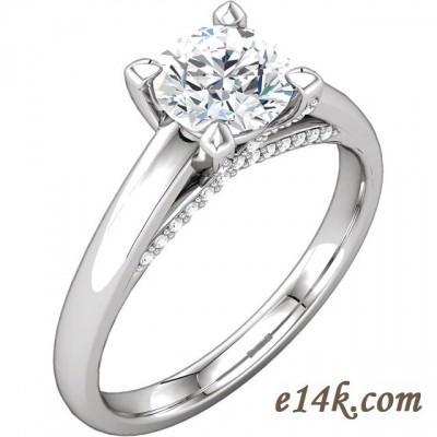 14k Gold Modern Lucinda Style Engagement Ring Criss Cross Prongs with Round Cubic zirconia accent Stones