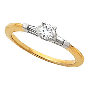 14k Gold Round / Baguette 3 Stone CZ Cubic Zirconia Wedding Engagement Ring 14k Gold Round / Baguette 3 Stone CZ Cubic Zirconia Wedding Engagement Ring - Product Image