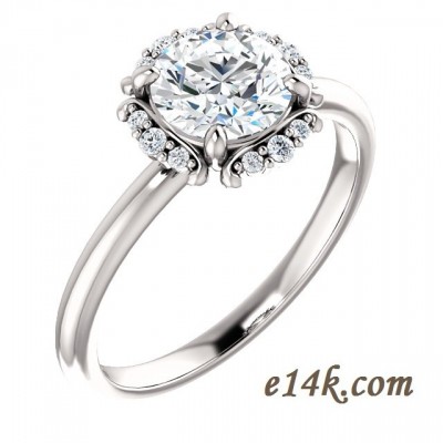 14k Gold Round Cut CZ Halo Style Cubic Zirconia Engagement Ring - Product Image