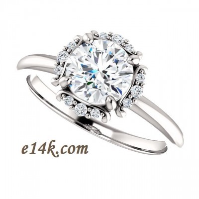 14k Gold Round Cut CZ Halo Style Cubic Zirconia Engagement Ring