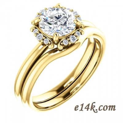 14k Gold Round Cut CZ Halo Style Cubic Zirconia Engagement Ring