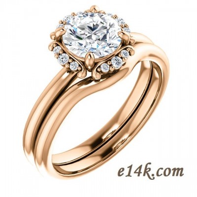14k Gold Round Cut CZ Halo Style Cubic Zirconia Engagement Ring