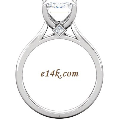 14k Gold Russian CZ Princess Cut Solitaire Engagement Ring w/ Accent Stones