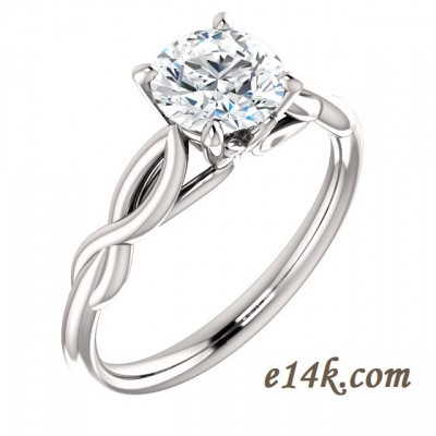 14k Gold "Tulip" Round Brilliant CZ Cubic Zirconia Solitaire Engagement Ring w/ Matching Wedding Band