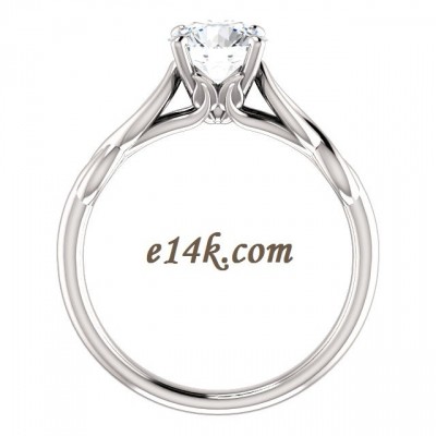 14k Gold "Tulip" Round Brilliant CZ Cubic Zirconia Solitaire Engagement Ring w/ Matching Wedding Band