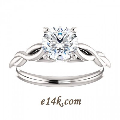 14k Gold "Tulip" Round Brilliant CZ Cubic Zirconia Solitaire Engagement Ring w/ Matching Wedding Band