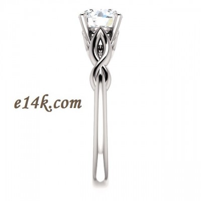 14k Gold "Tulip" Round Brilliant CZ Cubic Zirconia Solitaire Engagement Ring w/ Matching Wedding Band
