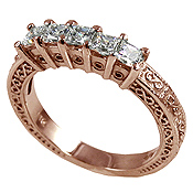 14k Rose Gold 1 ctw Princess Antique Wedding/Anniversary CZ Band Ring