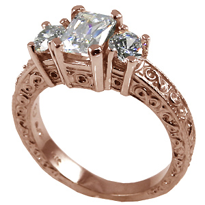 14k Rose Gold 3 Stone Antique Emerald Cut Cubic Zirconia Ring 14k Rose Gold 3 Stone Antique Emerald Cut Cubic Zirconia Ring - Product Image