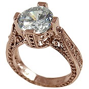 14k Rose Gold 3ct Fancy Antique/Victorian CZ Cubic Zirconia Ring