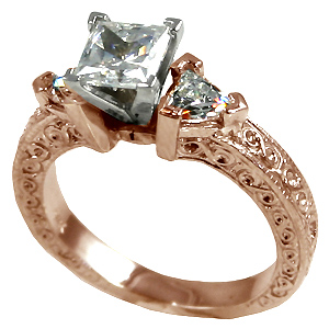 14k Rose Gold Antique/Deco Princess Trillion CZ Cubic Zirconia Ring 14k Rose Gold Antique/Deco Princess Trillion CZ Cubic Zirconia Ring - Product Image