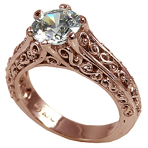 14k Rose Gold Antique/Filigree CZ Cubic Zirconia Solitaire Ring 14k Rose Gold Antique/Filigree CZ Cubic Zirconia Solitaire Ring - Product Image