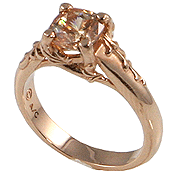 14k Rose Gold Antique/Floral Solitaire Champagne Cushion Cut CZ Ring 14k Rose Gold Antique/Floral Solitaire Champagne Cushion Cut CZ Ring - Product Image