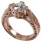 14k Rose Pink Gold 1ct Fancy Antique/Victorian CZ Cubic Zirconia Ring