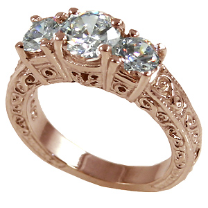 14k Rose Pink Gold 2 ctw 3 Stone Antique/Deco Cubic Zirconia Ring 14k Rose Pink Gold 2 ctw 3 Stone Antique/Deco Cubic Zirconia Ring - Product Image
