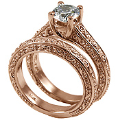 14k Rose Pink Gold Antique style Wedding Set CZ Cubic Zirconia Ring 14k Rose Pink Gold Antique style Wedding Set CZ Cubic Zirconia Ring - Product Image
