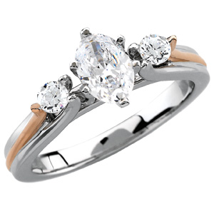 14k White w/ 14k Rose Gold Cathedral Engagement CZ Cubic Zirconia Ring