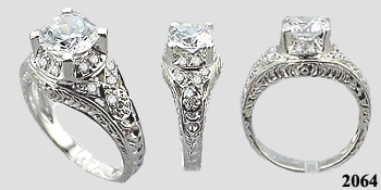 14k Gold 1.5 Carat Cubic Zirconia Antique/Deco Style Pave Ring - Product Image