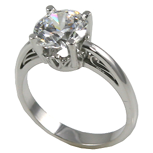 14k Gold Russian CZ Cubic Zirconia 14k Antique/Scroll Solitaire Ring