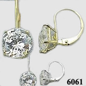 Solid 14k Gold Russian CZ Cubic Zirconia Round Lever-Back Earrings - Product Image