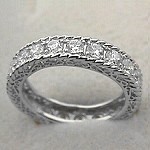 14k White Gold CZ Cubic Zirconia Antique Style Eternity Ring