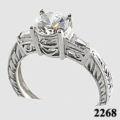 14k White Gold Cubic Zirconia Antique style ring Round/Baguette