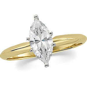 Solid 14k Gold Marquis Cut Russian CZ Solitaire Engagement Ring