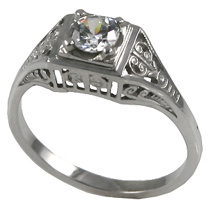 14k Gold 1/2 ct CZ Cubic Zirconia Antique/Deco Solitaire Ring