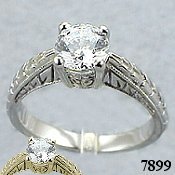14k Gold Antique Style Solitaire CZ Cubic Zirconia Ring