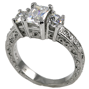 14k Gold 3 Stone Antique Emerald CZ Cubic Zirconia Ring