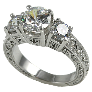 14k Gold 2.5 ctw 3 Stone Antique/Deco CZ Cubic Zirconia Ring